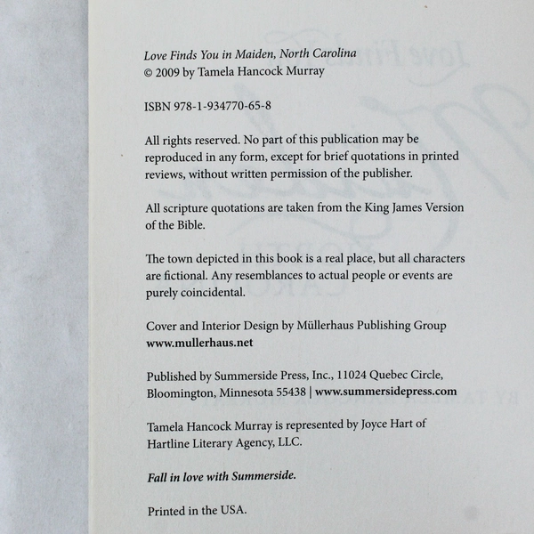 Love Finds You in Maiden North Carolina by Tamela Hancock Murray 2009 PB