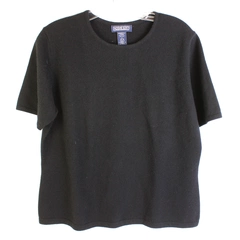 Lands' End Women's Cashmere Short-Sleeve Shirt Petite Large 14-16 Black