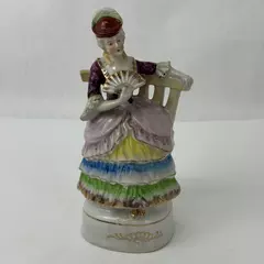 Vtg Porcelain Figurine Victorian Lady Sitting On a Bench With Fan Occupied Japan