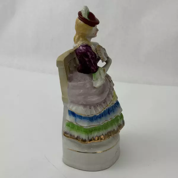 Vtg Porcelain Figurine Victorian Lady Sitting On a Bench With Fan Occupied Japan