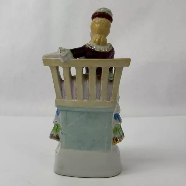 Vtg Porcelain Figurine Victorian Lady Sitting On a Bench With Fan Occupied Japan