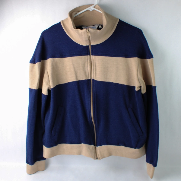 Windbreaker Blue and Beige Acrylic Track Jacket Women's Size Medium