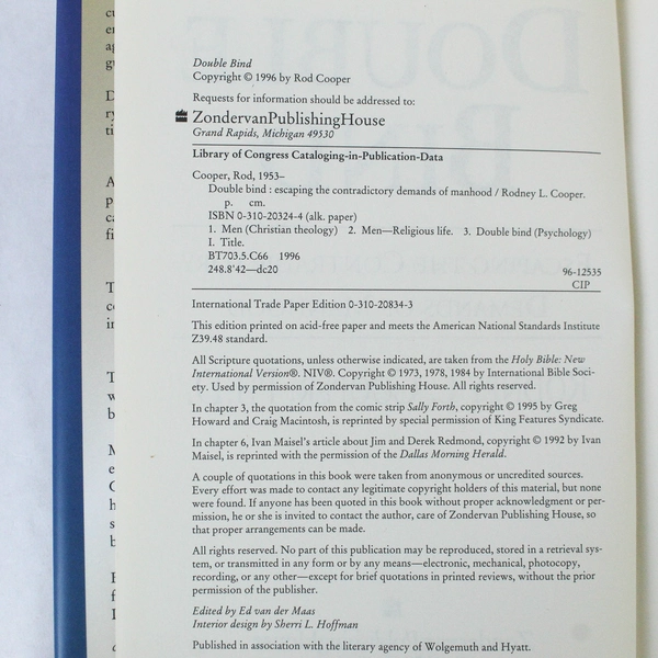 Double Bind by Rodney L. Cooper 1996 Hardcover - Demands of Manhood Insights