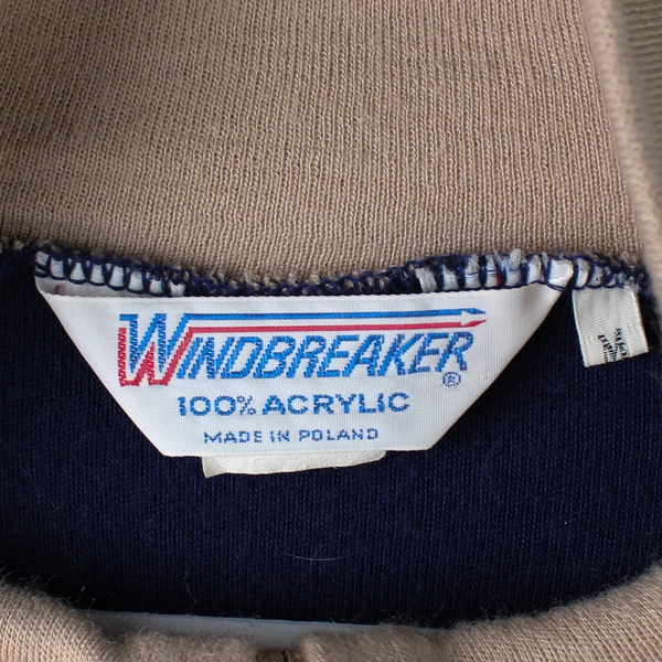 Windbreaker Blue and Beige Acrylic Track Jacket Women's Size Medium