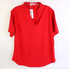 Ceasikery Women's Short Sleeve Shirt Large Red Stretch V-Neck Tunic NWT