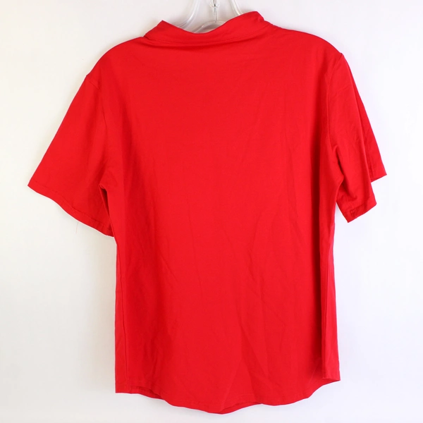 Ceasikery Women's Short Sleeve Shirt Large Red Stretch V-Neck Tunic NWT