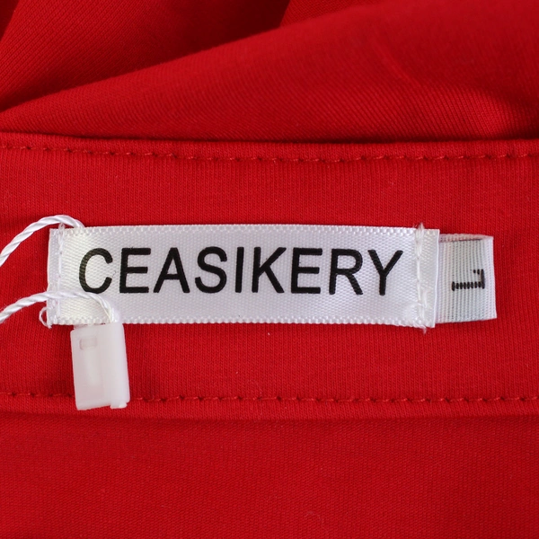 Ceasikery Women's Short Sleeve Shirt Large Red Stretch V-Neck Tunic NWT