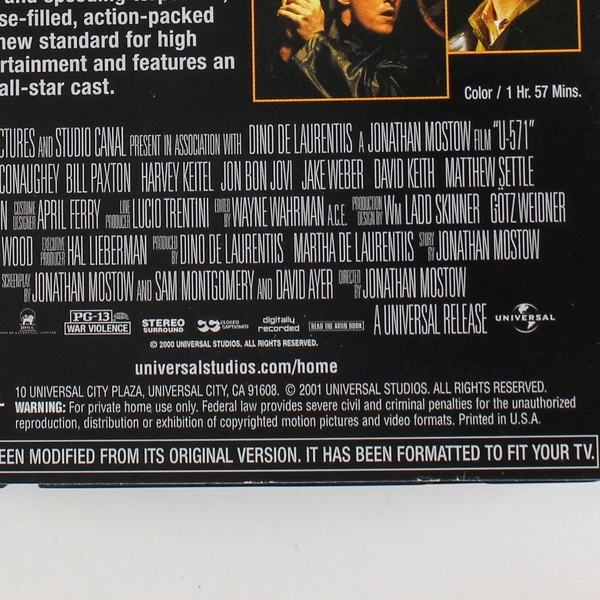 U-571 VHS Tape Movie 2000 Special Edition Universal Studios Bill Paxton