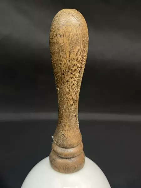 Vintage Kinka Porcelain Bell Angel Counting Stars with Wooden Handle 6"