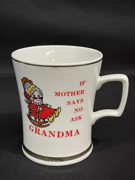 Porcelain Coffee Mug "If Mother Says No Ask Grandma" - Cute Gift Idea!