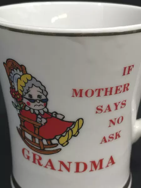 Porcelain Coffee Mug "If Mother Says No Ask Grandma" - Cute Gift Idea!
