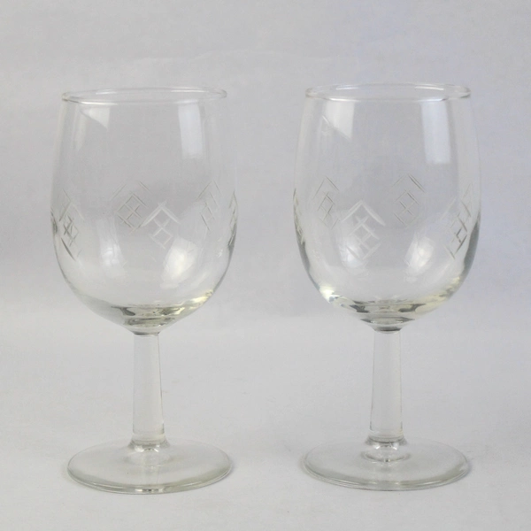 Set of 2 Crystal Wine Glasses With Etched Symbols