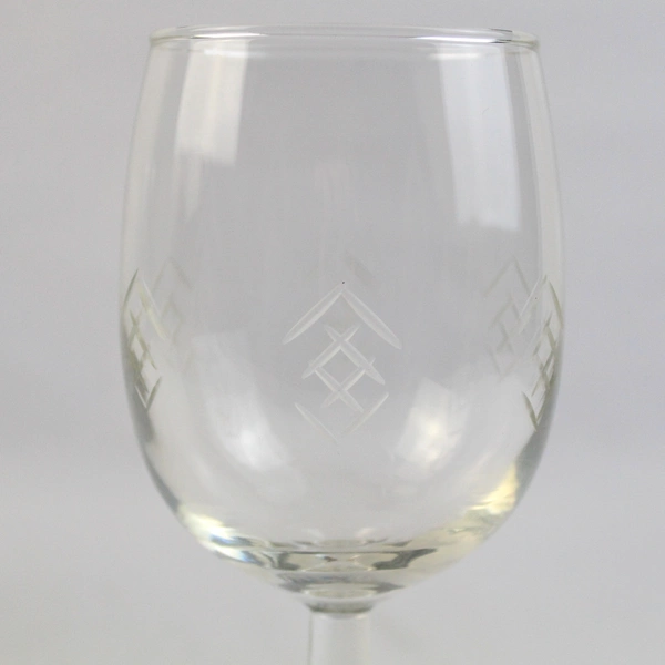Set of 2 Crystal Wine Glasses With Etched Symbols