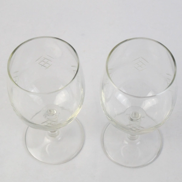Set of 2 Crystal Wine Glasses With Etched Symbols