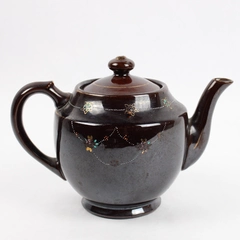 Vintage Japanese Hand Painted Dark Brown Porcelain Floral Teapot 6.5" Tall