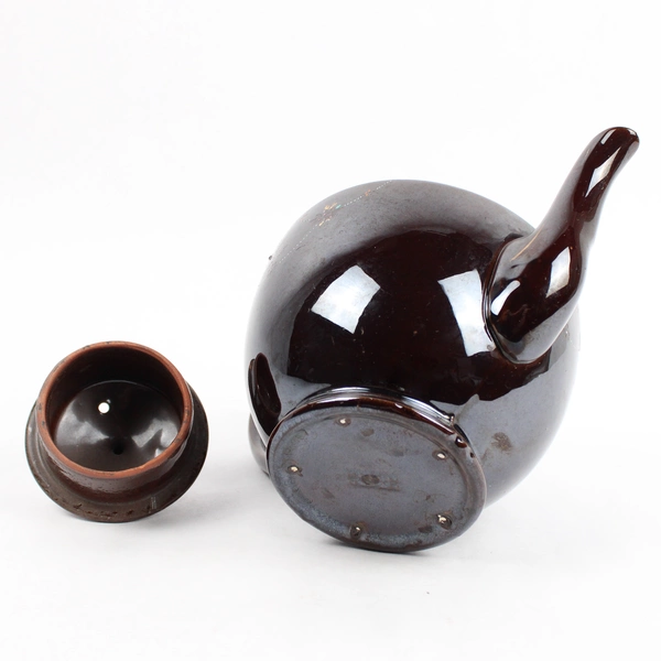 Vintage Japanese Hand Painted Dark Brown Porcelain Floral Teapot 6.5" Tall