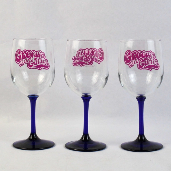 Set Of 3 Groovin with Garten Wine Glasses Adverting Garten Recycling