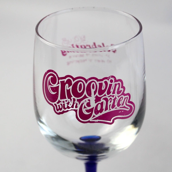 Set Of 3 Groovin with Garten Wine Glasses Adverting Garten Recycling