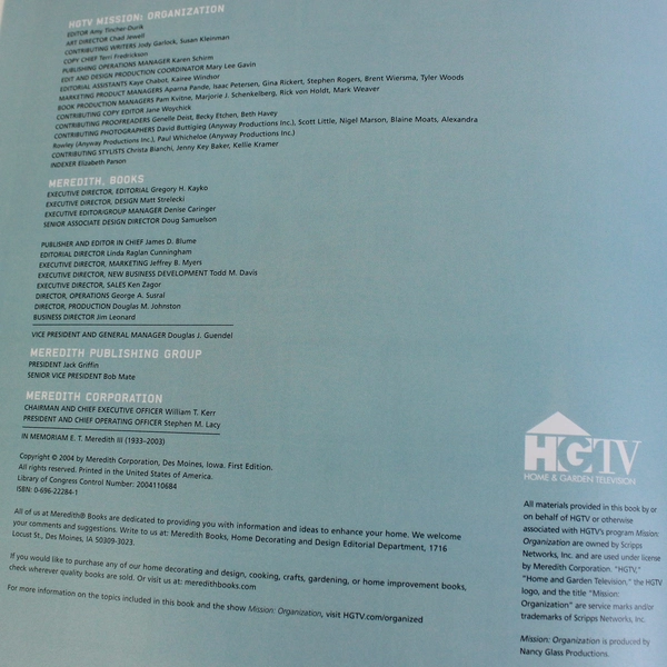 Mission: Organization Strategies & Solutions to Clear Clutter HGTV Books 2004