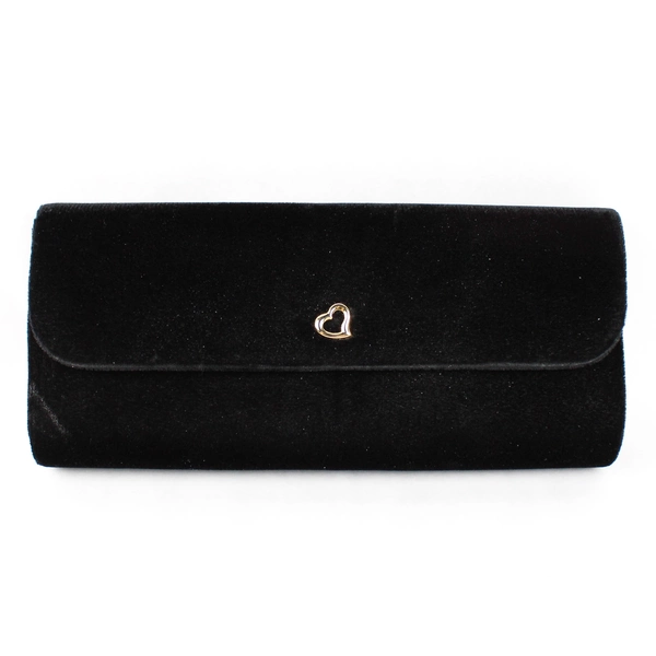 Victoria's Secret Black Velvet Clutch Purse Y2K Gold Heart Button 10.25"