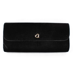 Victoria's Secret Black Velvet Clutch Purse Y2K Gold Heart Button 10.25"