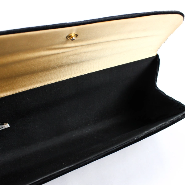 Victoria's Secret Black Velvet Clutch Purse Y2K Gold Heart Button 10.25"