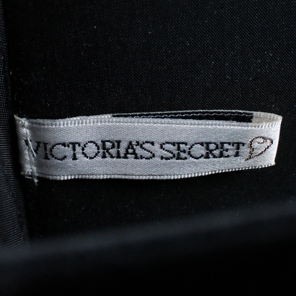 Victoria's Secret Black Velvet Clutch Purse Y2K Gold Heart Button 10.25"