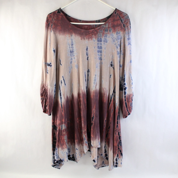 Unbranded Brown Blue and Taupe Tie Dye Shirt Women's Size Large