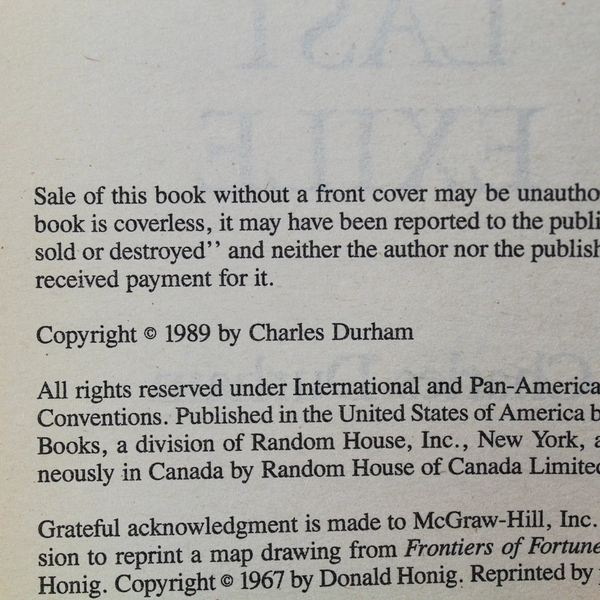 The Last Exile by Charles Durham 1989 Paperback Novel - Good Condition