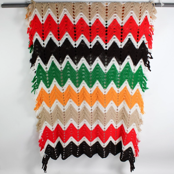 Handmade Crochet Knit Multicolor Chevron Throw Blanket 70" x 100"