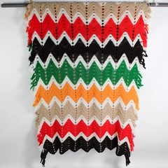 Handmade Crochet Knit Multicolor Chevron Throw Blanket 70" x 100"