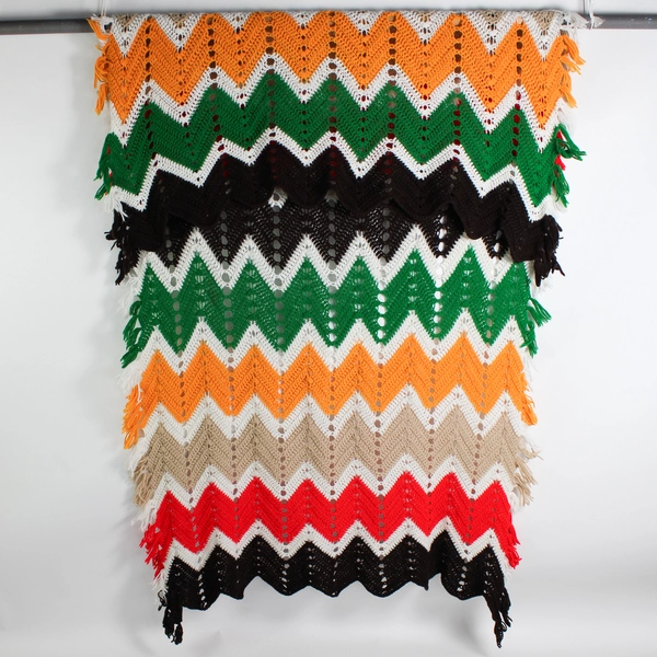 Handmade Crochet Knit Multicolor Chevron Throw Blanket 70" x 100"