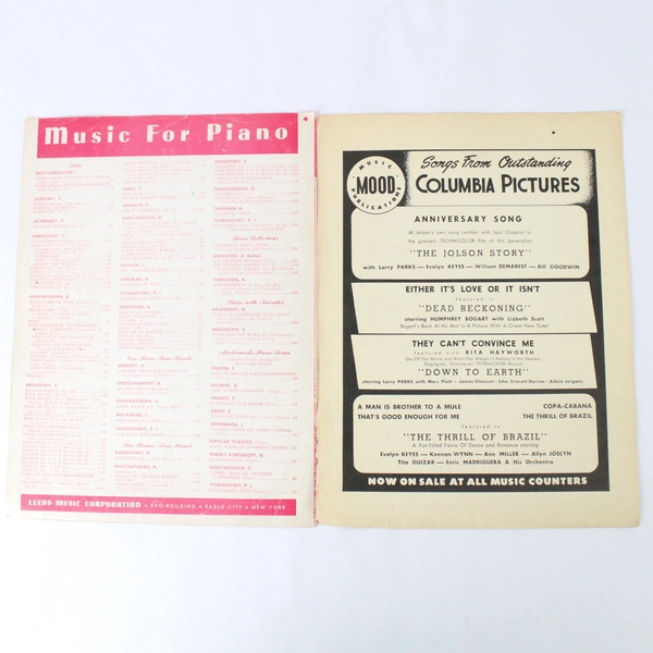 Lot Of 2 Vintage Sheet Music 1946 Anniversary Song 1947 Galway Bay