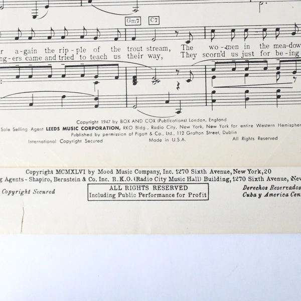 Lot Of 2 Vintage Sheet Music 1946 Anniversary Song 1947 Galway Bay