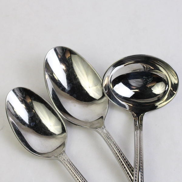 Lot Of 4 Argent Orfèvres Lara Mirror (Stainless) 2 Tablespoon, 1 Ladle, 1 Spoon