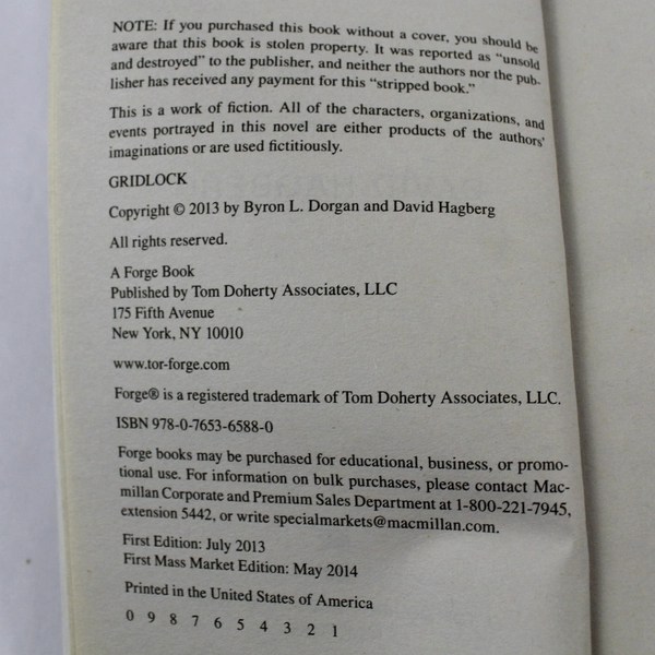 Gridlock by David Hagberg & Byron L. Dorgan 2014 Paperback Novel - Pre-owned