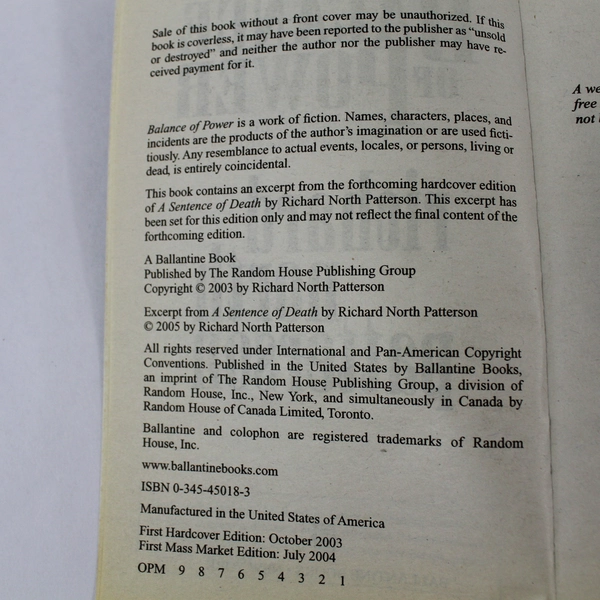 Balance of Power by Richard North Patterson 2004 Paperback - Pre-Owned