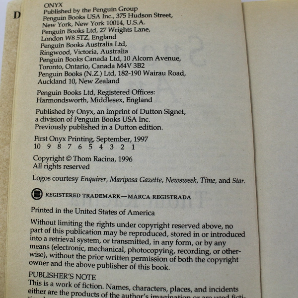 Snow Angel by Thom Racina 1997 Penguin Paperback Murder Drama Pre-Owned