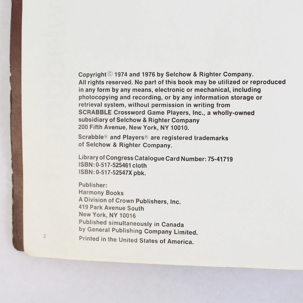 The Official Scrabble Players Handbook 1976 Harmony Books Paperback