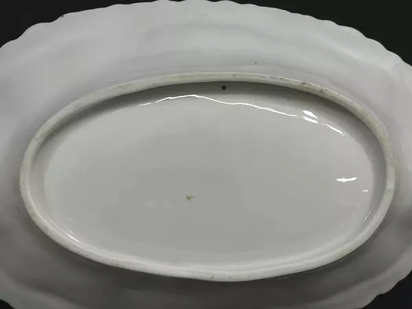 Vintage White Porcelain Oval Serving Dish Pink Roses Spoon Rest Handle