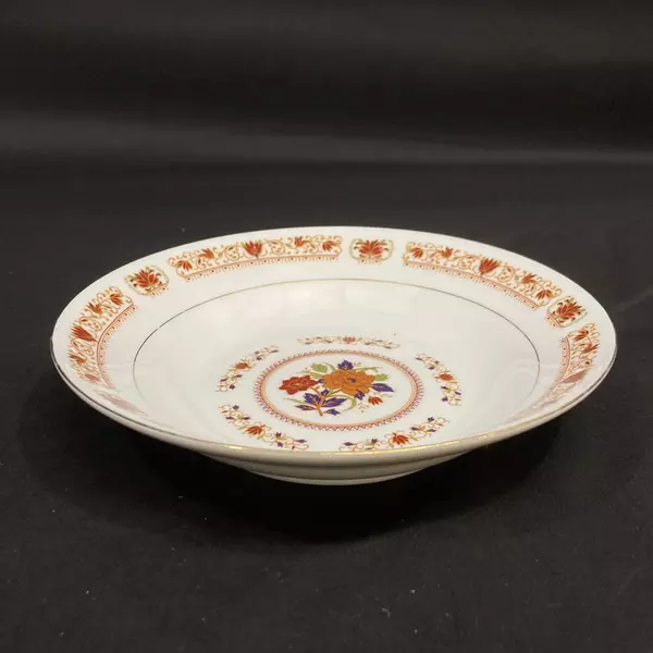 Cathay Porcelain Bowl 8" White Red Floral Pattern Gold Gild - Good Condition