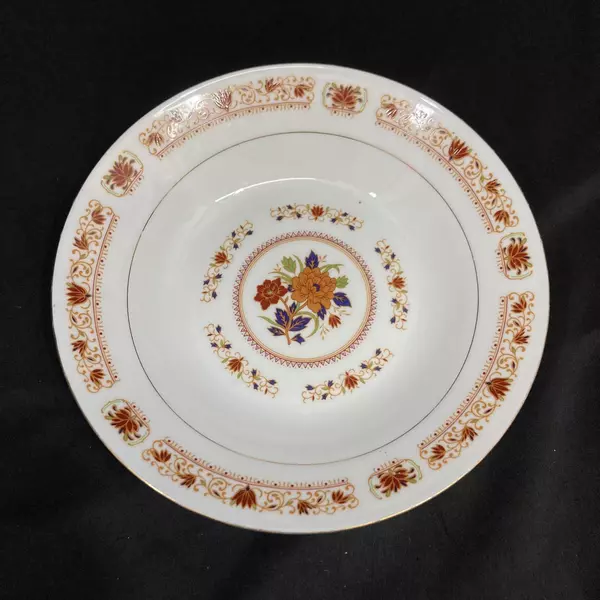 Cathay Porcelain Bowl 8" White Red Floral Pattern Gold Gild - Good Condition