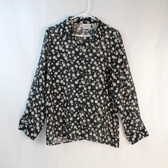 Alfred Dunner Adeline Blouse Women's Size 12 Black White Sheer Polka Dots Top