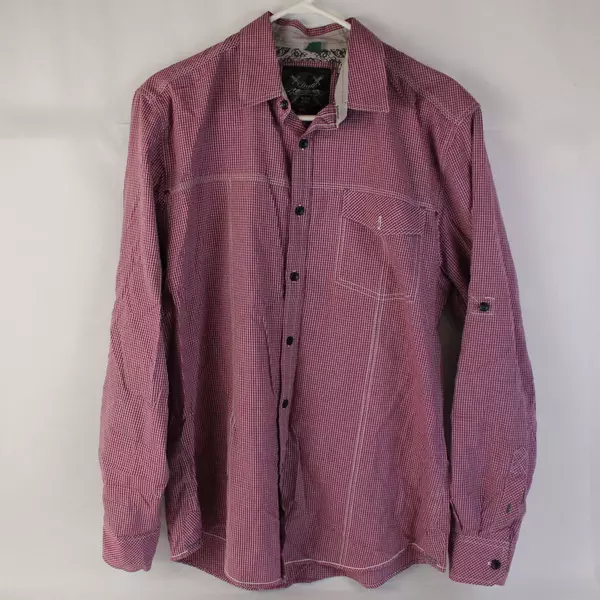 Drill Clothing Company Long Sleeve Button Up Shirt Men's Size Large Red White