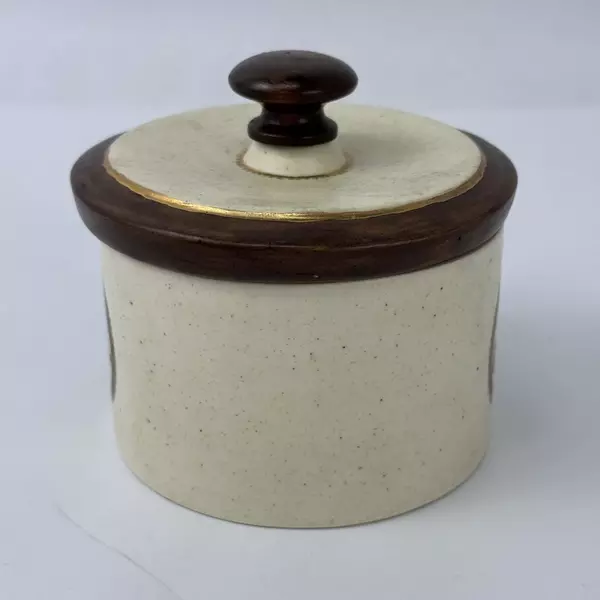 Vintage Ceramic Trinket Box with Lid Snowy Landscape Print 4.5" Diameter