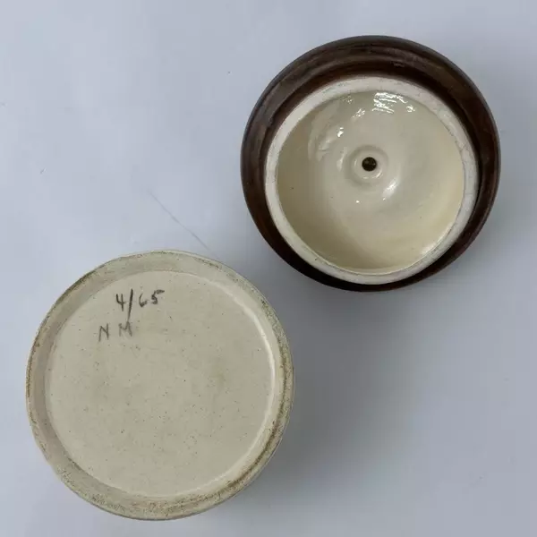 Vintage Ceramic Trinket Box with Lid Snowy Landscape Print 4.5" Diameter