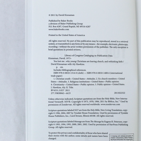 You Lost Me by David Kinnaman & Aly Hawkins 2011 Hardcover Faith Book