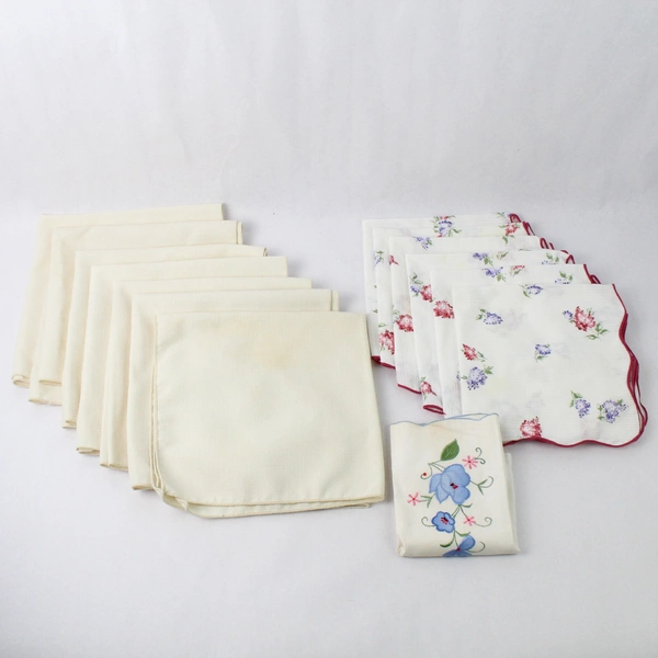Lot of 14 Floral Print and Off White Napkins DIY Fabric Cutters