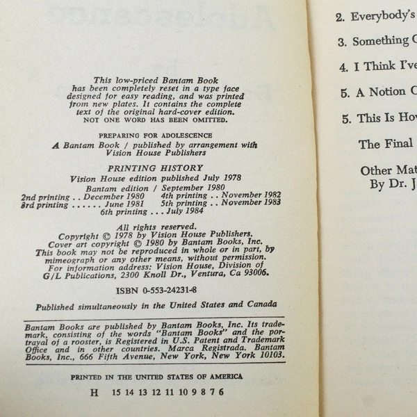 Preparing for Adolescence by Dr. James Dobson 1980 Paperback - Good Condition