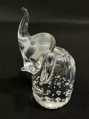 Hand Blown Elephant Paperweight with Bubbles, 4" Tall, Taiwan - Pre-owned